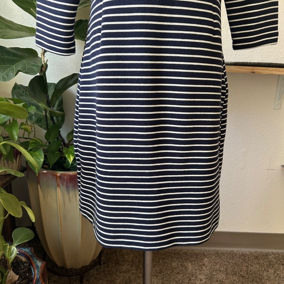 New Talbots White Navy Straps 79%Cotton 16% Polyester Long Sleeve Dress size 8P - Picture 9 of 12